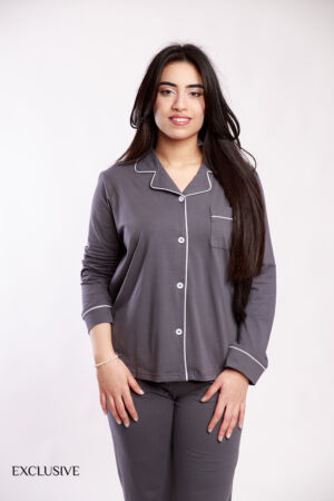 Ensemble Pyjama Colette Gris : Chemise et Pantalon Confortable en Coton