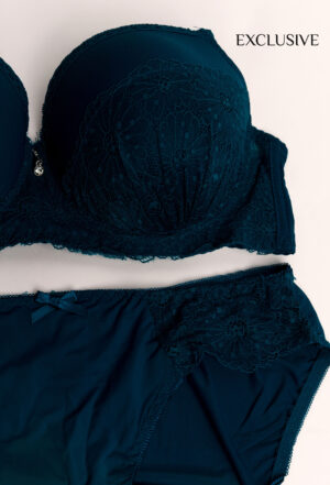 Goloire : Ensemble Lingerie Féminine Bleu Saphir détails dentelle