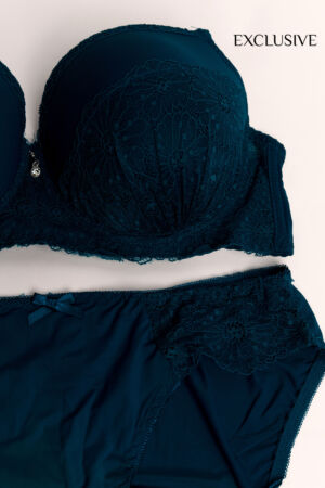 Goloire : Ensemble Lingerie Féminine Bleu Saphir détails dentelle