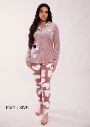 Set Pyjama Lydia Velour : Deux pièces en velours Rose - Rouge - Mauve - Rose Poudré