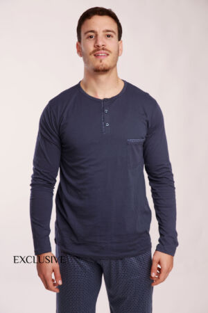 Pyjama Simon II Homme Gris en Coton : Pull Col Rond et Pantalon Élastique