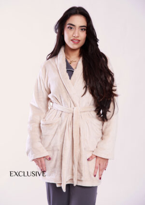 Robe de Chambre Femme En Polaire Beige