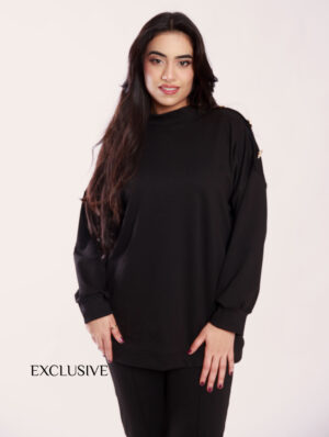 Set Comfy Femme Coton Noir Avec Boutons Dorés