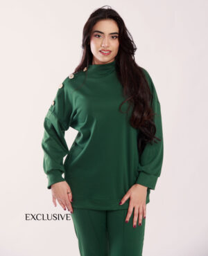 Set Comfy Femme Coton Vert Avec Boutons Dorés