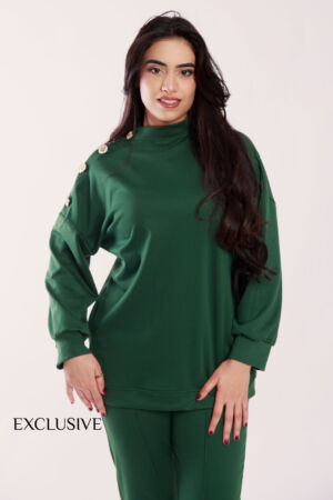 Set Comfy Femme Coton Vert Avec Boutons Dorés