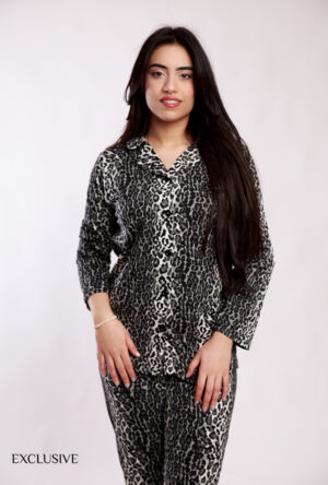 Colette à imprimé Léopard Gris : Chemise et Pantalon Coton Viscose