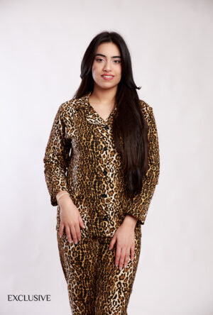 Colette à imprimé Léopard Marron : Chemise et Pantalon Coton Viscose