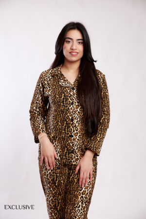 Colette à imprimé Léopard Marron : Chemise et Pantalon Coton Viscose