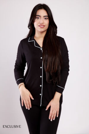 Ensemble Pyjama Colette Coton Noir : Chemise et Pantalon Confort pour l'Hiver