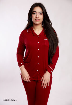 Ensemble Pyjama Colette Coton Rouge : Chemise et Pantalon Confort pour l'Hiver