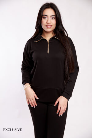 Set Comfy Femme Coton Noir à col avec fermeture zippée