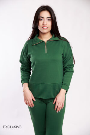 Set Comfy Femme Coton Vert à col avec fermeture zippée