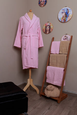 Coffret Cap de Bain Elle et Lui Rose et Marron : Ensemble de 6 Pièces 2 Peignoirs + 2 Draps + 2 Serviettes