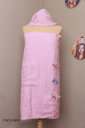 Serviette de Bain Rose Pour Femme avec Turban Bonnet – Fermeture Scratch