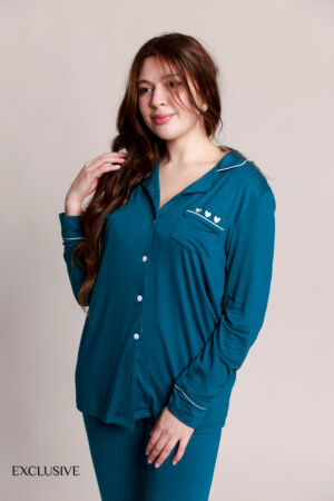 Ensemble Pyjama Colette Coton Turquoise : Chemise et Pantalon Coton & Confort