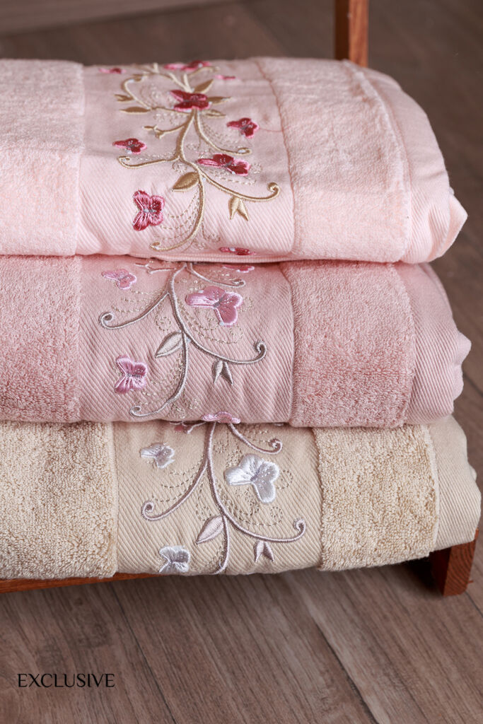 Ensemble de 2 Draps de Bain – Beige, Rose Clair & Rose Poudré