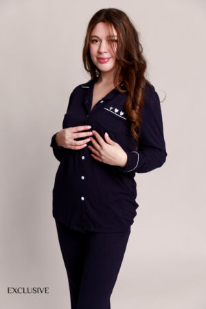 Ensemble Pyjama Colette Coton Bleu Nuit : Chemise et Pantalon Coton & Confort