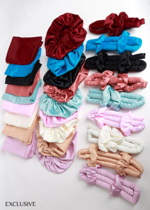 Taie d'oreiller , Bonnet et Baguette à Boucler en Satin – Disponible en 9 Couleurs