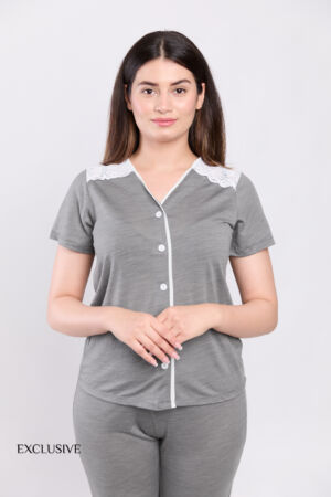 Ensemble Pyjama Femme Été Nirvana Gris : Pyjama 3 Pièces Chemise , Pantalon & Short