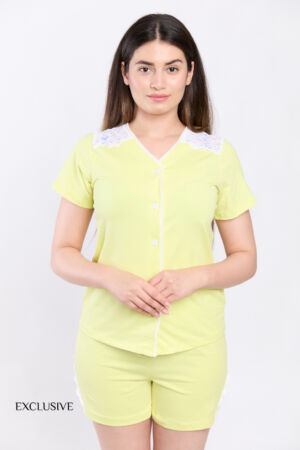 Ensemble Pyjama Femme Été Nirvana Jaune : Pyjama 3 Pièces Chemise , Pantalon & Short