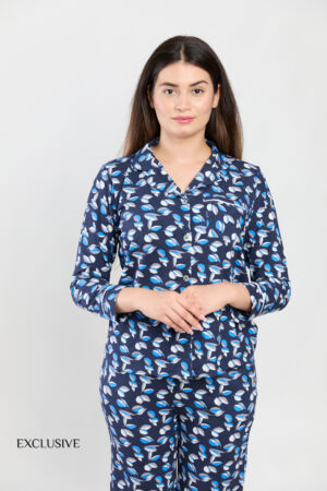 Pyjama Femme Colette Bleu Avec Motif : Chemise et Pantalon Coton & Confort