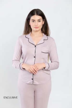 Pyjama Femme Colette Violet Clair : Chemise et Pantalon Coton & Confort