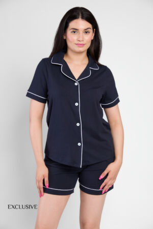 Pyjama Colette Été Coton Short Bleu Foncé Anti Javel