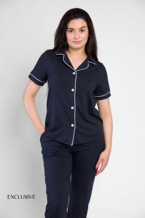 Pyjama Colette Été Coton Pantalon Bleu Foncé Anti Javel