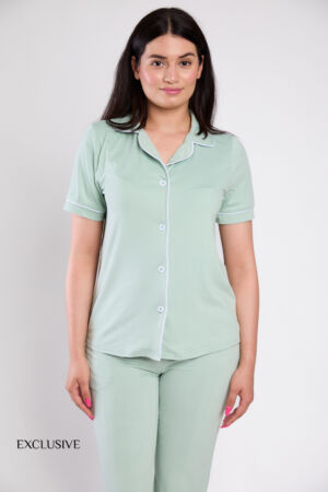 Pyjama Colette Été Pantalon Coton Vert D'eau