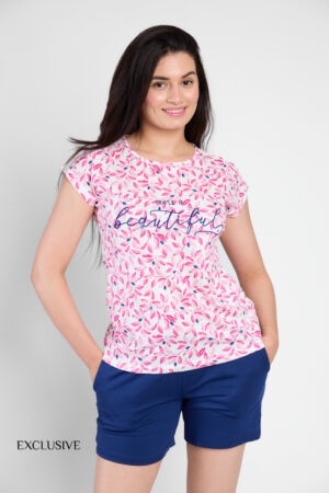 Pyjama Short Daisy Coton Bleu-Rose