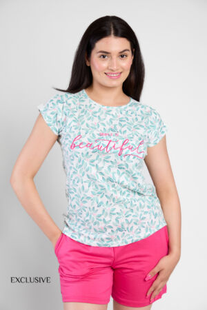 Pyjama Short Daisy Coton Vert-Rose