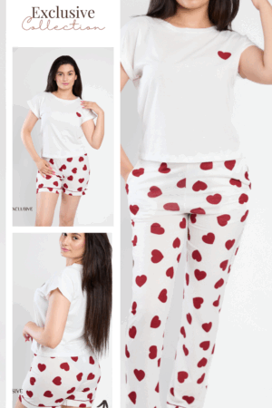 Pyjama Femme Été Amour : Pyjama 3 Pièces Chemise , Pantalon & Short