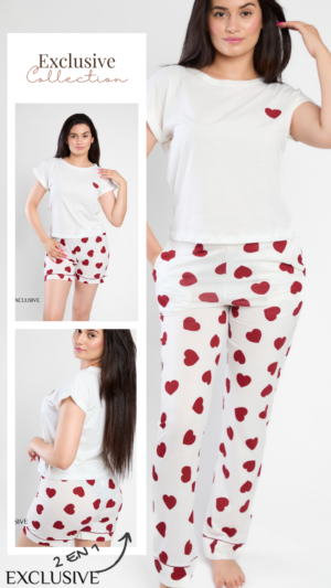 Pyjama Femme Été Amour : Pyjama 3 Pièces Chemise , Pantalon & Short