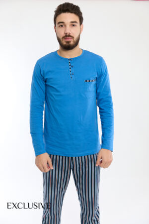 Pyjama Raphael II en Coton : Pull Col Rond et Pantalon Rayé Élastique