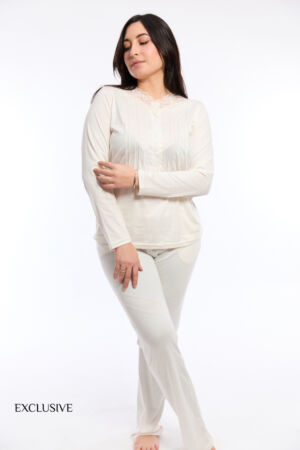 Pyjama Chemise Femme Colette Coton Blanc Avec Dentelle