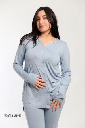 Pyjama Chemise Femme Colette Coton Bleu