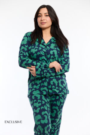 Pyjama Chemise Femme Colette Coton Bleu Avec Motif