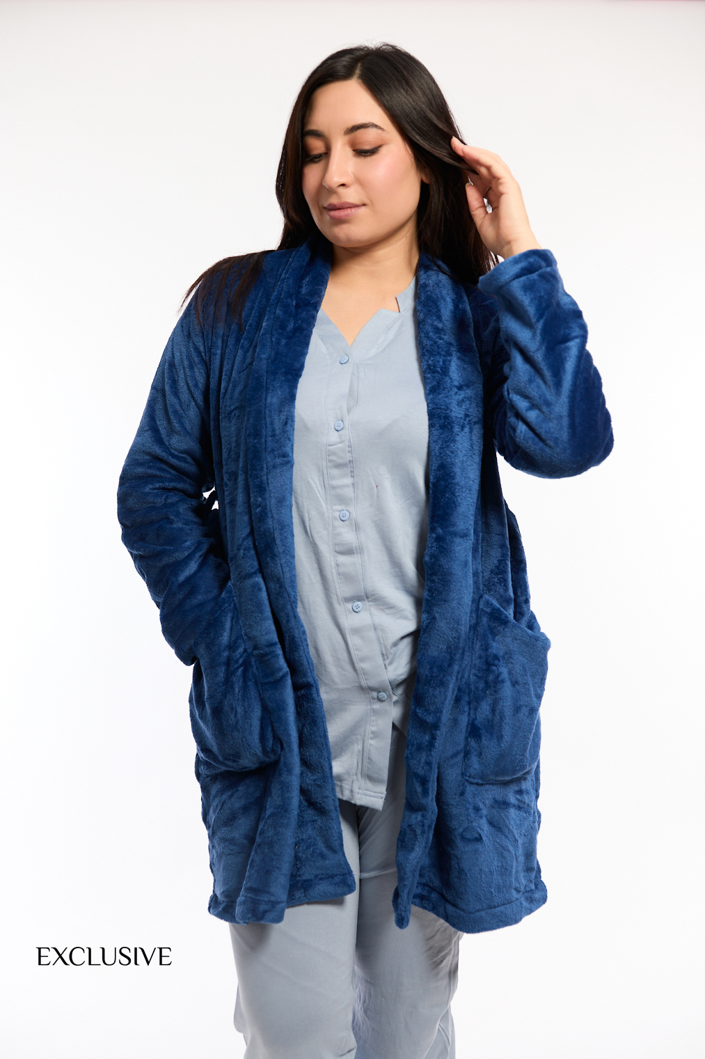 Robe de Chambre Femme En Polaire Bleu42
