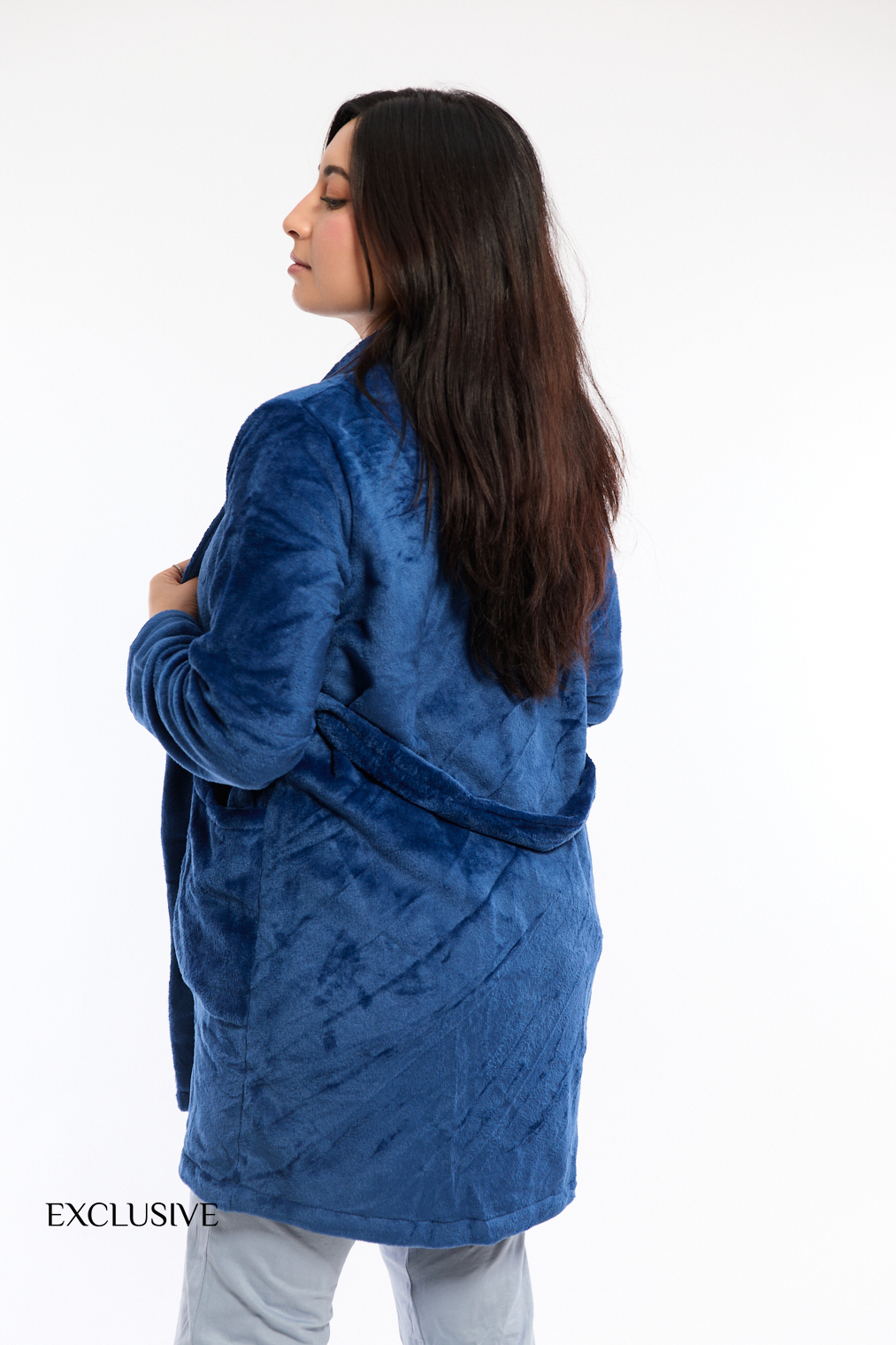 Robe de Chambre Femme En Polaire Bleu45