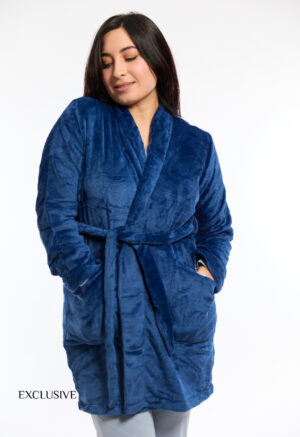 Robe de Chambre Femme En Polaire Bleu