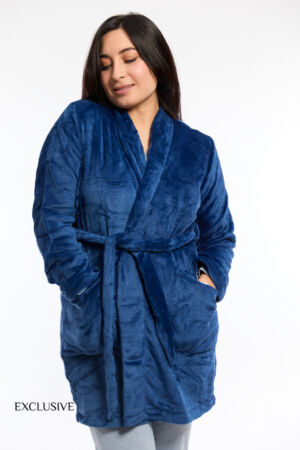 Robe de Chambre Femme En Polaire Bleu