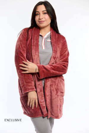 Robe de Chambre Femme En Polaire Rose Poudré