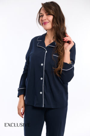 Pyjama Chemise Femme Colette 100 % Coton Bleu Marine