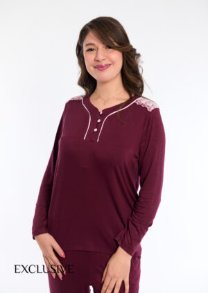 Pyjama Femme Daisy Coton Rouge Bordeaux