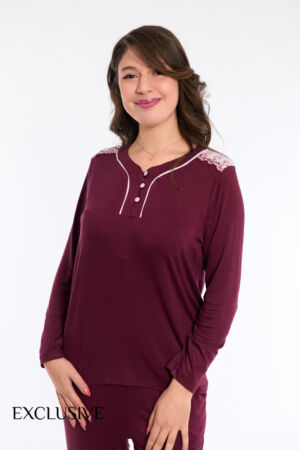 Pyjama Femme Daisy Coton Rouge Bordeaux